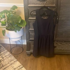 Medium olive and oak navy eyelet fit and flare dress.